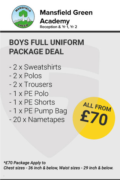Mansfield Green Primary Boys Uniform Package ( Reception Yr1 & Yr2)