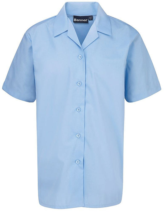 Product image for Girls’ Blue Short Sleeve Revere Collar School Blouse