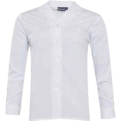 Girls’ White Long Sleeve Revere Collar School Blouse