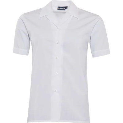 Girls’ White Short Sleeve Revere Collar School Blouse