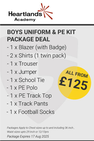 Heartlands Academy Boys Full Uniform & PE Kit Package Deal