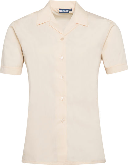Product image for Cream Short Sleeve Fitted Revere Collar School Blouse