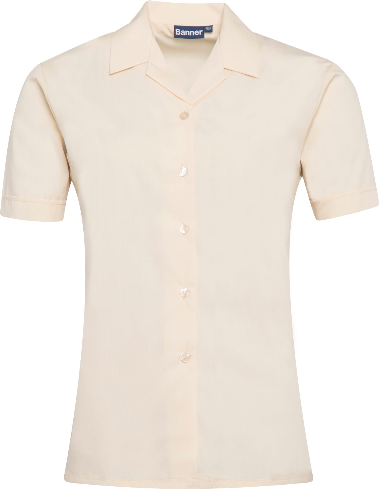 Product image for Cream Short Sleeve Fitted Revere Collar School Blouse