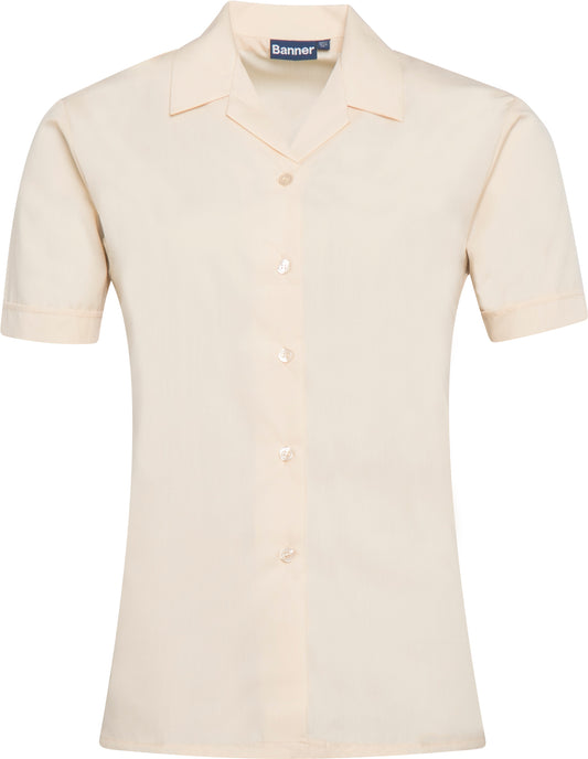 Product image for Cream Short Sleeve Fitted Revere Collar School Blouse