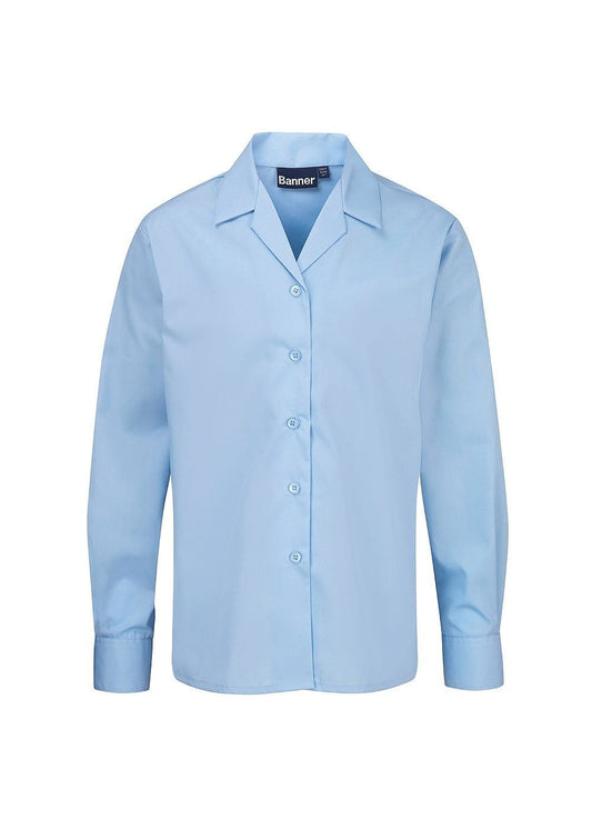 Product image for Girls’ Blue Long Sleeve Revere Collar School Blouse 